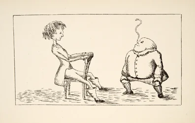 El Padre William equilibrando una anguila en su nariz, ilustración de Las aventuras de Alicia bajo tierra, publicado en 1886